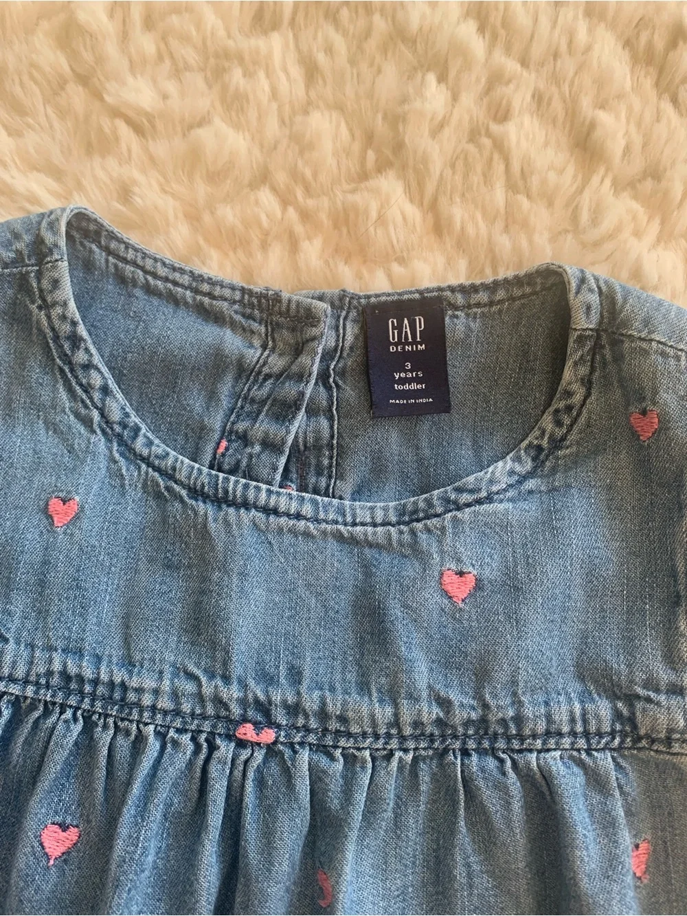 GAP Light Blue Denim Dress with Pink Heart Embroidery